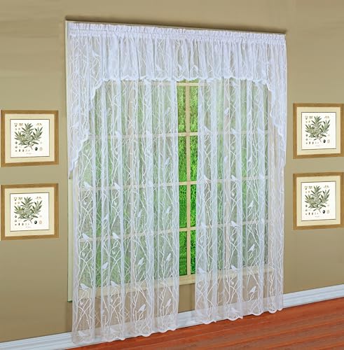 "Today's Curtain, Songbird Semi-Sheer Lace Panel 84"", White, 56"" W x 84"" L"