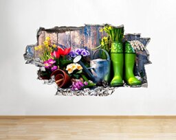 Q620 Gardening Hobby Flowers Hall Smashed Wall Decal 3D Art Stickers Vinyl RoomKids Bedroom Baby Nursery Cool Livingroom Hall Boys Girls