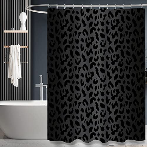 "ZTTXL Shower Curtain (72"" x 78""), Black Leopard Cheetah Print, Polyester Fabric Shower Curtain Set for Bathroom with 12 Hook"