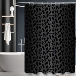 "ZTTXL Shower Curtain (72"" x 78""), Black Leopard Cheetah Print, Polyester Fabric Shower Curtain Set for Bathroom with 12 Hook"