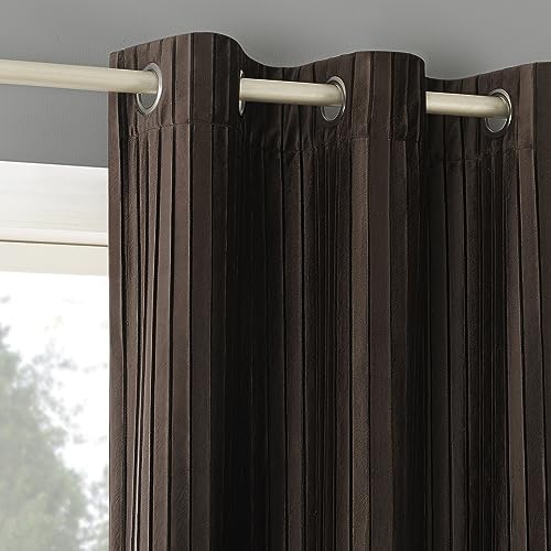 "Sun Zero Scarlett 2-Pack Pleated Velvet Noise Reducing Blackout Grommet Curtain Panel Pair, 40"" x 96"", Chocolate Brown"