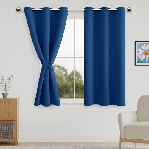 DWCN Blackout Curtains for Bedroom with Tiebacks - Room Darkening Privacy Grommet Top Window Curtains for Living Room, 42 x 54 inch Length,Royal Blue,Set of 2 Panels