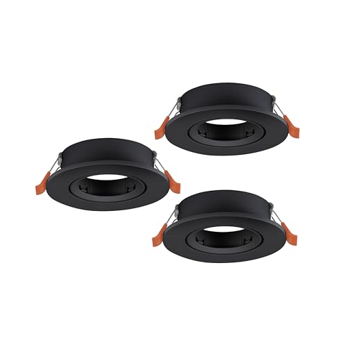 Eglo Set of 3 recessed spotlights Barranco, Adjustable spot Lights for Ceiling, Round Downlight Without Bulb, Black Plastic lamp, GU10 Socket, Ø 9 cm