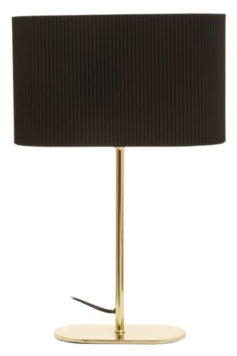 Premier Housewares Led Desk lamp Shiny Brass Table Lamp Elegant Black Linen Shade Study Lamp, Contemporary Metal Base, Decorative Ribbed Pattern, 41cm Height (11 x 41 x 26)
