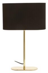 Premier Housewares Led Desk lamp Shiny Brass Table Lamp Elegant Black Linen Shade Study Lamp, Contemporary Metal Base, Decorative Ribbed Pattern, 41cm Height (11 x 41 x 26)
