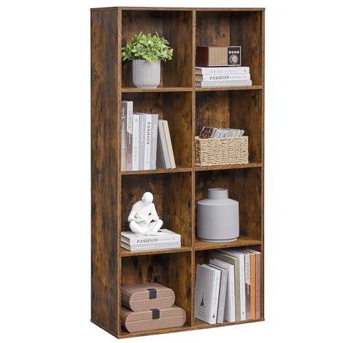 VASAGLE 8-Cube Bookcase, Storage Unit, Display Rack for Trinkets, Souvenirs, Potted Plants, for Study Room, Office, Living Room, 30 x 65.5 x 129.5 cm, Rustic Brown LBC024T01