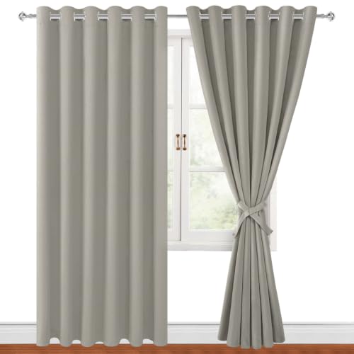 Hiasan Grommet Blackout Curtains for Bedroom, 70 x 84 Inches - Thermal Insulated & Light Blocking Window Drapes for Living Room/Dorm Room, Set of 2 Panels Sewn with Tiebacks, Taupe
