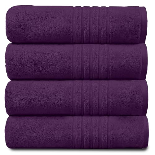 Gaveno Cavailia 100% Natural Cotton Thick Absorbent 450 GSM Hampton Hand Towel [ Pack of 4-Purple (50x80 cm)