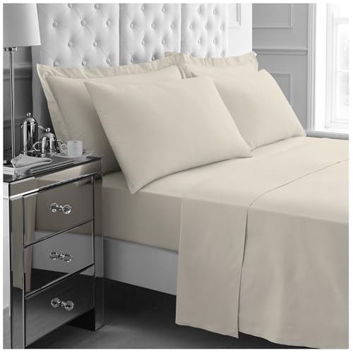 GC GAVENO CAVAILIA 4Pieces Hotel Quality Sheet Set Double - 100% Polyester Bedding - Includes Fitted Sheet, Flat Sheet & Pillowcases - Wrinkle & Fade Resistant, Everyday Home Use - Cream