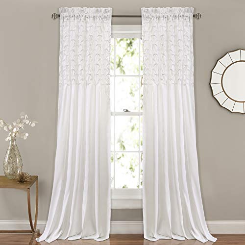 "Lush Decor Bayview Curtains-Pintuck Textured Semi Sheer Window Panel Drapes Set for Living, Dining, Bedroom (Pair), 54"" W x 84"" L, White"