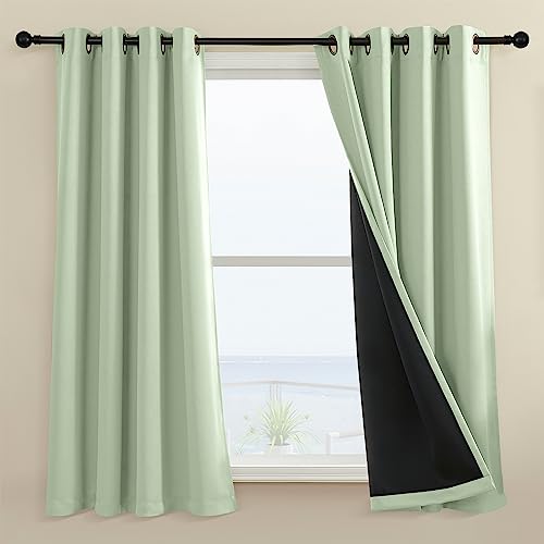 Rutterllow 100% Blackout Curtain 2 Panels, Heat and Full Light Blocking Drapes with Grommets for Bedroom, Thermal Insulated Window Treatment Drapes for Living Room (Sage Green, 52Wx45L)