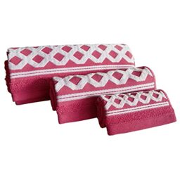 WELL HOME MOBILIARIO & DECORACIÓN Set of 3 Terry Cotton Bath Towels 450 gr/m2, 50 x 30, 100 x 50, 150 x 100 cm, Fuchsia Diamond Collection