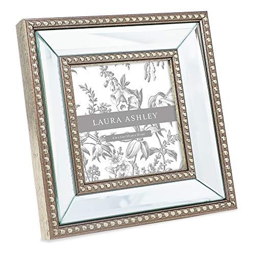 Laura Ashley 4x4 Champagne Mirror Bead Picture Frame, Classic Mirrored Frame with Beaded Border, Wall-Mountable, Made for Tabletop Display, Photo Gallery and Wall Art, (4x4, Champagne)