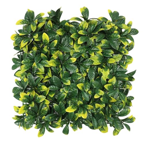 Well Home Artificial Vertical Garden Hedge Panel 100 x 100 cm for Indoor and Outdoor Decoration ??? Realistic Green and Yellow Leaves