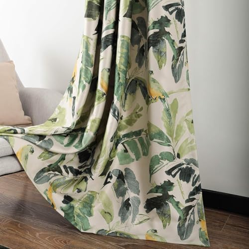 "Leeva Classy Tropical Series Room Darkening Curtains, Birds & Plants Printing Curtains 79 Inch Length 2 Panels Set, Blackout Grommet Window Treatments for Bedroom, 59"" x 79"""