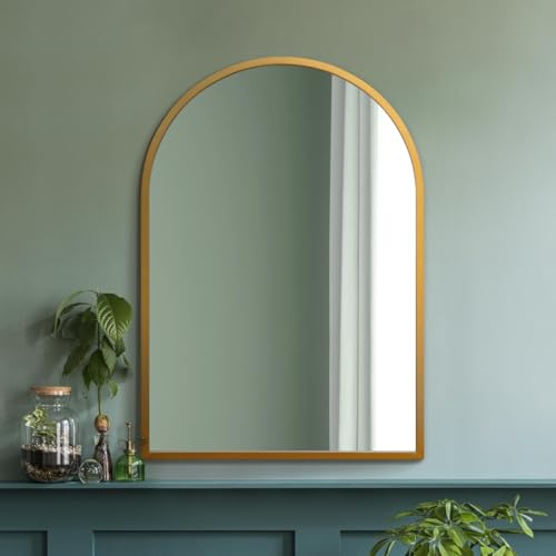 "The Arcus - Gold Metal Framed Arched Wall Mirror 39"" X 27"" (100CM X 70CM). Suitable for Inside and Outside!"