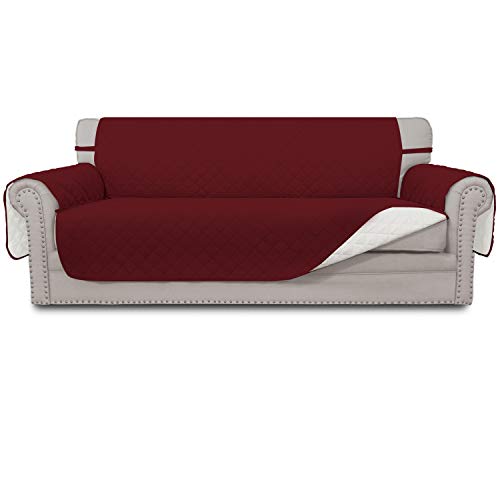 Easy-Going Reversible Oversized Couch Cover for 3 Cushion Couch Sofa Cover for Dogs Water Resistant Furniture Protector Cover with Foam Sticks for Pet (Oversized Sofa, Christmas Red/Ivory)