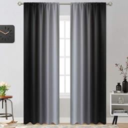 Yakamok 84 Inch Length Room Darkening Ombre Curtains for Bedroom, Rod Pocket Light Blocking Thermal Insulated Gradient Color Curtains for Living Room(Black and Greyish White, 2 Panels,52W x 84L Inch)