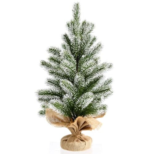 FANTASK 50 cm Artificial Christmas Tree, Small Christmas Tree with Snow, 55 Branches and Base, Table Christmas Tree for Christmas Decoration, Green