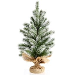 FANTASK 50 cm Artificial Christmas Tree, Small Christmas Tree with Snow, 55 Branches and Base, Table Christmas Tree for Christmas Decoration, Green