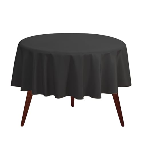 "Gee Di Moda Tablecloth - 70"" Inch Round Tablecloths for Circular Table Cover in Black Washable Polyester - Great for Buffet Table, Parties, Holiday Dinner & More"