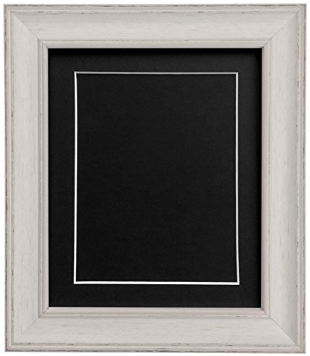 Scandi Distressed Pale Grey Picture Photo frame with Black Mount and Backing Board A3 For Image Size A4