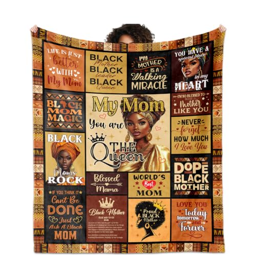 "YHIKOUY African American Gifts for Mom Blanket 60""X50"", Black Mom Birthday Gifts, Afro Encouragement Inspirational Gifts Idea for Black Mama Women Mother's Day"