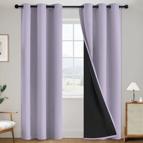 SimpleHome Lilac 100% Blackout Curtains Room Darkening Living Room 84 Inch - Curtains for Bedroom,Thermal Insulated Grommet Window Drapes,Curtains for Living Room with Black Back,38 x 84 Inch,2 Panels