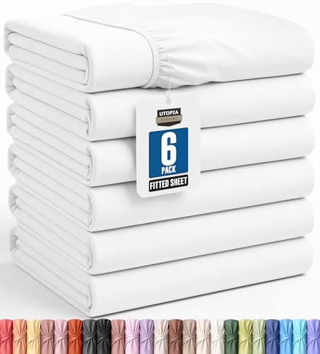 Utopia Bedding Queen Fitted Sheets - Bulk Pack of 6 Bottom Sheets - Soft Brushed Microfiber - Deep Pockets - Shrinkage & Fade Resistant - Easy Care (White)