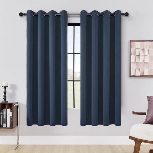 HUTO Blackout Curtain Panels 72 Inch - Window Treatment Energy Saving Thermal Insulated Solid Antique Copper Grommet Drapes for Living Room, 1 Pair, 52 by 72 Inch, Navy Blue