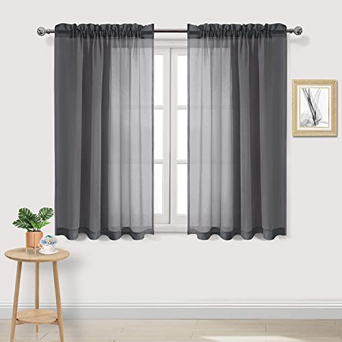 DWCN Dark Grey Sheer Curtains Semi Transparent Voile Rod Pocket Curtains for Bedroom and Living Room, 42 x 54 inches Long, Set of 2 Panels