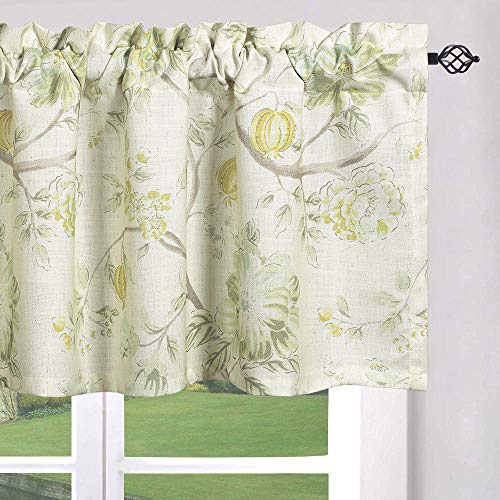 Leeva Green Blossoms Kitchen Valances for Windows, Watercolor Plant Pattern Design Small Curtain and Drapes Valance for Office Cafe Studio, One Panel, 52 x 18