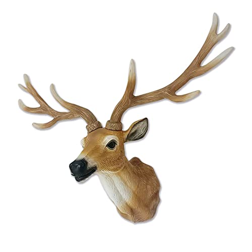 Keygift Deer Head Wall Decor 20 Inch Realistic Brown Deer Antler Wall Sculpture Faux Taxidermy Resin Animal Head Wall Mount