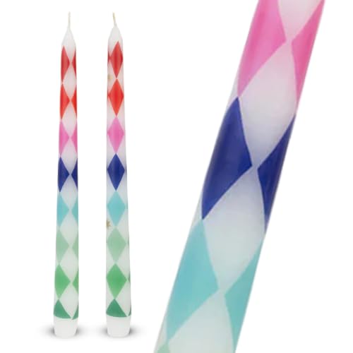 Talking Tables 2 x Harlequin Taper Dinner Candles 25cm Christmas Decoration - Christmas Gift and Decoration with 2 mixed-colour harlequin taper candles, each 25cm tall with a 5-hour burn time