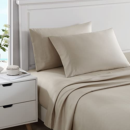 Nautica - King Sheets, Cotton Sateen Bedding, 400 Thread Count, Silky Smooth & Wrinkle Resistant (Regatta Beige, King)