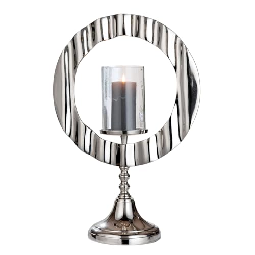 Casablanca Circulus Candlestick, Aluminium and Glass, Round, Glossy, Silver, Height 53 cm