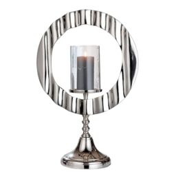 Casablanca Circulus Candlestick, Aluminium and Glass, Round, Glossy, Silver, Height 53 cm