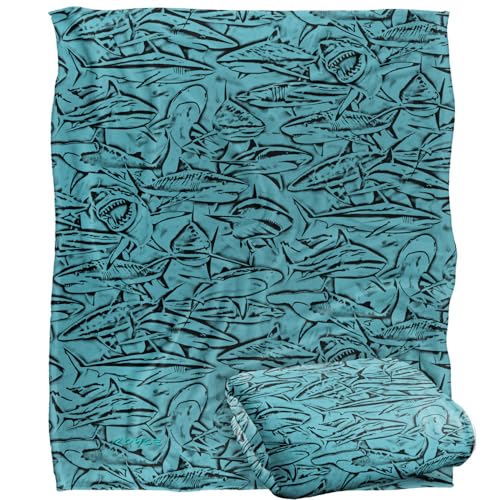 Jq Licensing - Royce Mcclure Great White Shark Woodcut Pattern Silky Touch Super Soft Throw Blanket 152 X 127 Cm