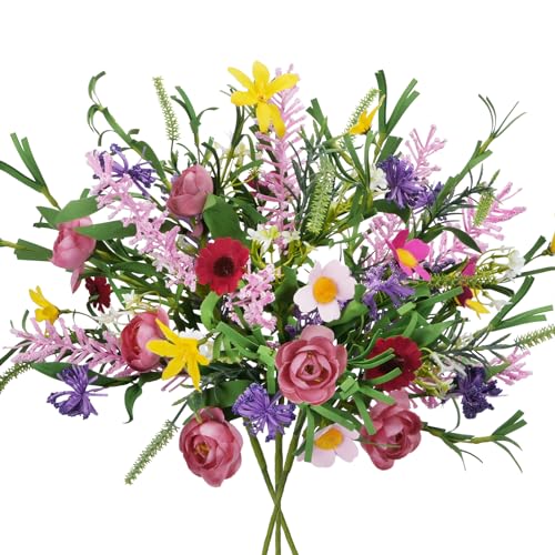 GTIDEA 3 Bundles Artificial Rose Flwers Bouquet Faux Flowers Pink Flowers for Home Decor