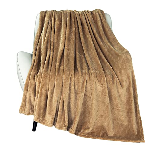 "TOONOW Fleece Blanket Textured Fuzzy Plush Throw Blanket Twin Size 60"" x 80"", Super Soft Fluffy Bed Blanket Geometric Pattern Comfy Microfiber Flannel Blankets for Couch, Bed, Sofa, Camel"