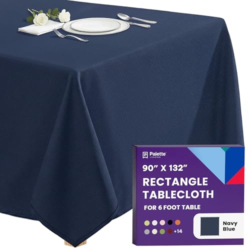 Gee Di Moda Rectangle Tablecloth - 90 x 132 Inch Navy Blue Table Cloth for 6 Foot Table with Floor-Length Drop - Heavy Duty Washable Fabric - 6 Ft Buffet Table, Holiday Party, Wedding & Baby Shower