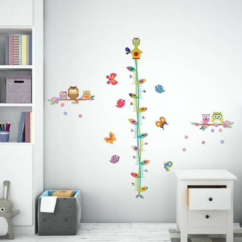 WALPLUS Cute Owl Height Chart Wall Stickers for Kids - Removable Nursery Decor, Animal Art Decals for Bedroom, Playroom, Classroom