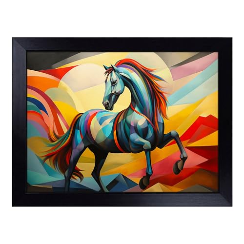 Lap Tray with Bean Bag Cushion, Horse Art Deco - Handmade in the UK, Raised Wooden Edge, Padded Cushion, Heat-Resistant Wipe-Clean Surface, for Meals, Laptops and Crafts