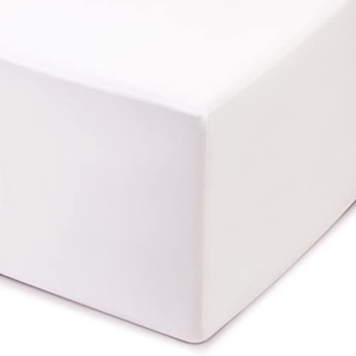 Amago - Fitted Sheet, 50 cm Pocket, 100 Percent Cotton, 140 x 200 cm - White