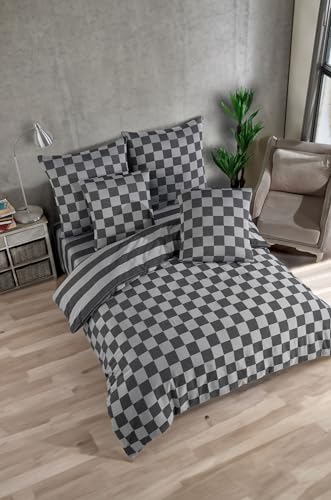 Nuit Des Rêves Double Quilt Cover Set (200 x 200 cm), Black, 70% Cotton/30% Polyester, 2 Pillowcases (80 x 80 cm), Machine Washable, Elegant Button Closure