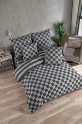 Nuit Des Rêves Double Quilt Cover Set (200 x 200 cm), Black, 70% Cotton/30% Polyester, 2 Pillowcases (80 x 80 cm), Machine Washable, Elegant Button Closure