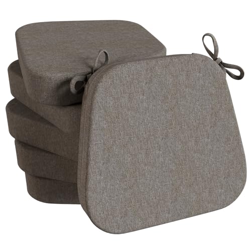 "Chair Cushions for Dining Chairs Set of 6, 17""x 16""x 3"" Thickened Kitchen Chair Pads, Indoor Dining Chair Cushions with Ties and Removable Cover, D-Shaped Seat Cushions for Kitchen Chairs, Dark Gray"