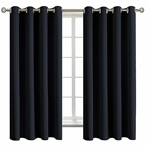 BGment Black Blackout Curtains for Bedroom - Grommet Thermal Insulated Room Darkening Block Out Curtains for Living Room, Set of 2 Panels, 52 x 63 Inch