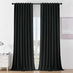 "Joydeco Blackout Curtains for Bedroom 84 inch Length，Back Tab/Rod Pocket 100% Blackout Living Room Drapes, Textured Thermal Insulated Blackout Curtains 2 Panels Set,52"" W x 84"" L,Black"