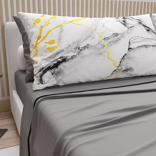 PETTI Artigiani Italiani - Cotton Sheets with Pillowcases in Digital Print, Double Bedsheets, Complete Bed Set, Grey, 100% Made in Italy